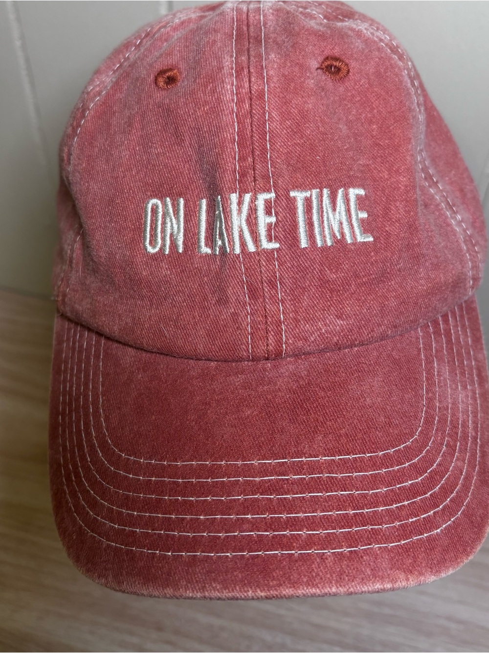 Primitives by Kathy faded (distressed) red/rust cap with white embroidery